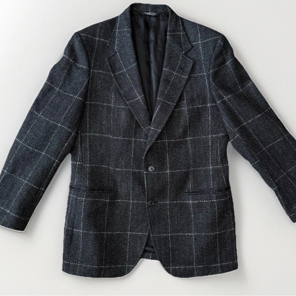 Johnny Carson Men’s Man In Wool Gray Check Herringbone Coat Suit Blazer 40R